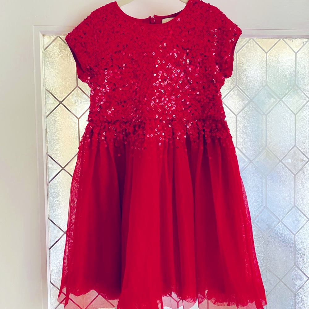 Mini Boden Red sequin tulle dress size 6-7